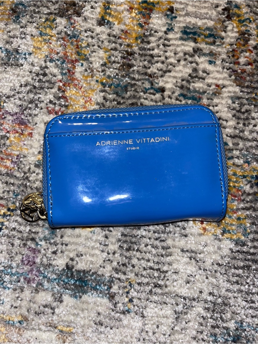 Adrienne Vittadini Patent Blue Zip Wallet with Gold